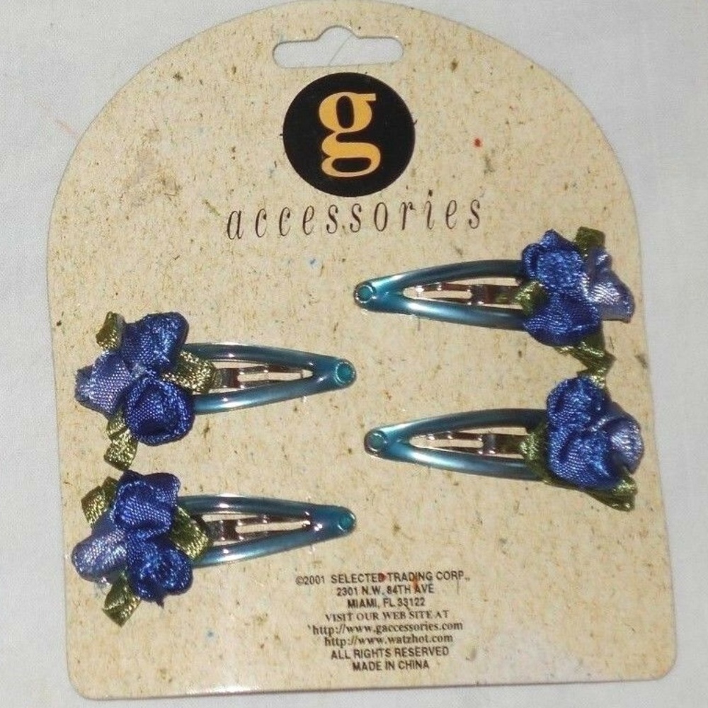 Vintage Rare Ribbon Rose Blue Purple Clips Hair